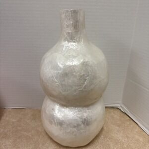 White Crystal Shell Gourd Vase, Beach House Décor, Handcrafted Contemporary Art